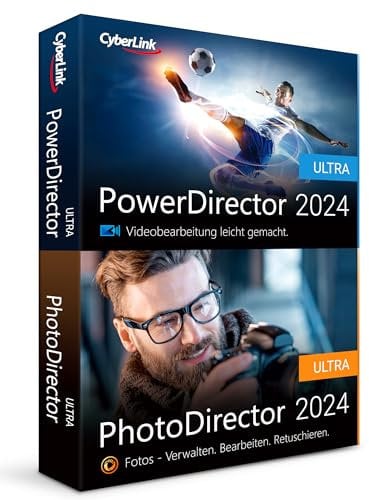 CyberLink PowerDirector 2024 Ultra & PhotoDirector 2024 Ultra, Benutzerfreundliches Videobearbeitungsprogramm für PC mit Greenscreen, Screen Recorder, Leistungsstarkes Bildbearbeitungsprogramm [Box]