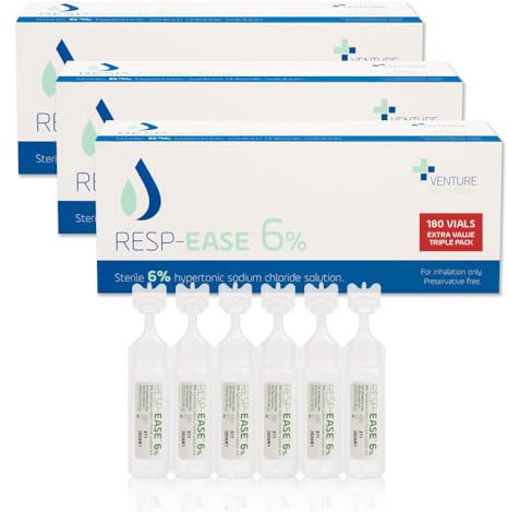 Resp-Ease 6% Sterile Hypertonic Saline Solution for Inhalation via Nebuliser - Helps Clear Airways and Congestion from Lungs - Strong Nebuliser Saline Solution - 3 Boxes 720ml