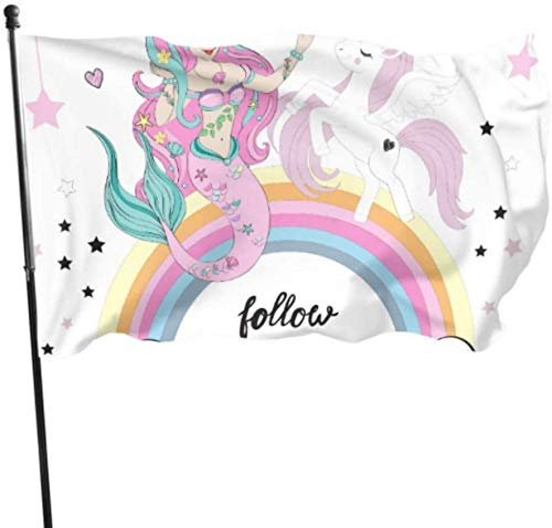 Gartenfahne 90x150cm, Wunderschöner Einhorn Mer-Maid Schriftzug. Folgen Sie Ihrem Dekorative Fahnen Durable Breeze Flagge Lustige Sommer Flaggen, Für Feiertage, Veranda