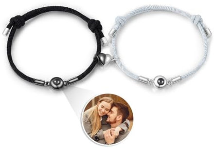 kaululu Personalisiertes Armband mit Foto für Paare Partnerarmbänder mit Gravur Armband mit Bild im Stein für Frauen Männer Freunde Freundschaftsarmband Schmuckgeschenke