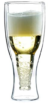 SwePer Jarra de Cerveza de Madera,Taza de Cerveza Nórdica,Taza de Cerveza de Vidrio Espesado de Doble Capa,Taza de Bebida Fría de Jugo,Vaso de Cerveza for Festivales, Bodas, Fiestas de Cumpleaños, 350