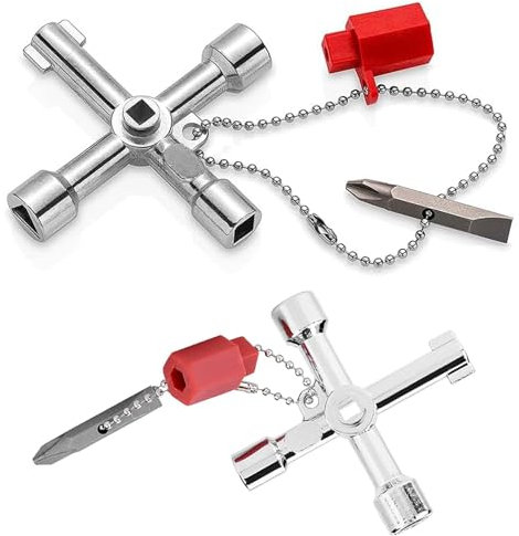 2 Stück Universal Schlüssel, 4 Wege Universal, Heizungsentlüftungsschlüssel, Schaltschrankschlüssel, Vierkantschlüssel, Entlüftungsschlüssel, Dreikantschlüssel Mülltonne, Heizung Entlüftungsschlüssel