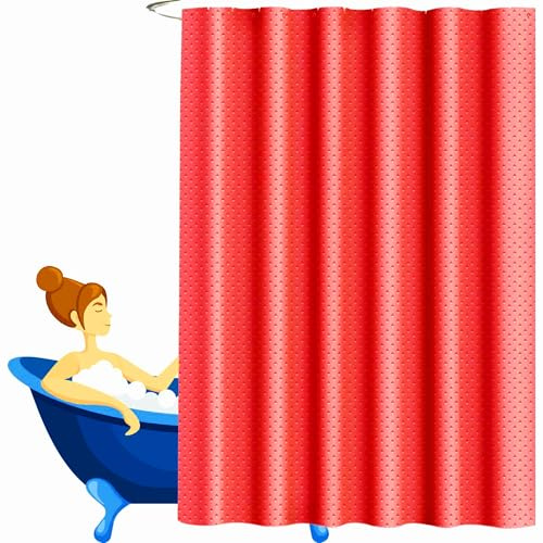 Glamified Premium Waffle Weave Shower Curtain - Heavy Duty Fabric, Water Repellent & Mould Resistant Washable Bathroom Curtain with Weighted Hem, 180 x 180cm (Red)