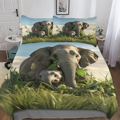 PAZZK Elefants 3D Muster Bettwäsche 2teilig - Bettbezug Mikrofaser - Weich & Bügelfrei Bettbezüge Mit Reißverschluss - - Deckenbezug Set Mit Kissenbezüge Single (135x200cm)