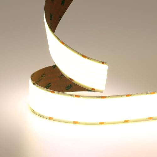 JOYLIT 24V COB LED Streifen 5M 4000K 5 Reihen Ohne Punkte Innenbereich | 1600 LEDs/m, 4000 lm/M Helligkeit, 40 W/M, 30MM Breit, CRI 90+ Naturweiß, Schneidbar, Dimmbar, Klebeband ( Nur Licht )
