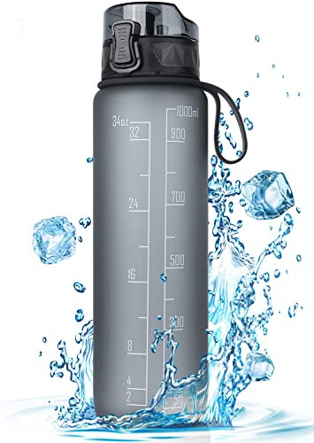 FULDENT Trinkflasche 1L [BPA Frei] mit rutschfestem Gummi-Griff für Fahrrad, Outdoor, Schule, Gym