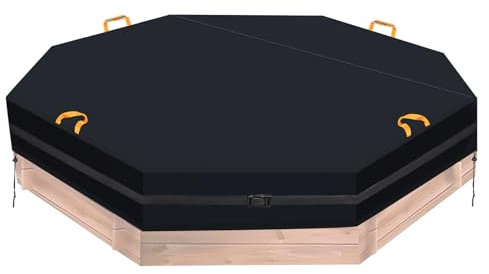 Funda Protección para Arenero octogonales con hebilla de 7M, Cubierta Impermeable para cajones de arena de Tela Oxford 600D con 4 asas de transporte reflectantes y 2 cordones (213x198x23cm)