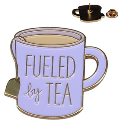 1 Pcs Metal Brooches, Fueled By Tea Pin Enamel Lapel Badge, Cartoon Coffee Cup Enamel Pin Set, Collar Brooch Pin for Clothing Bags Jackets Accessories Supplies, Tea Cup Brooch Clothes Decor