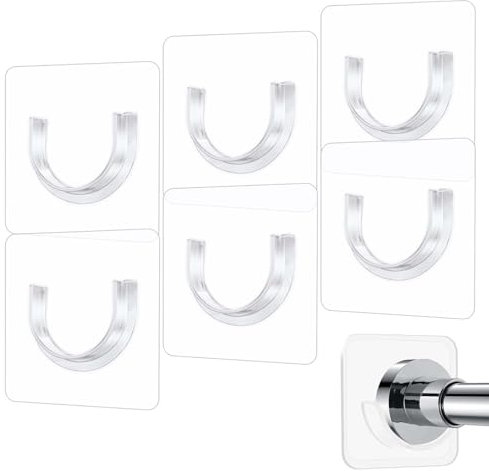 6 Stück Selbstklebend Duschvorhangstangen Halter, Wand Montiert Duschstangen Halter Duschvorhang Klemmstange Kleiderstange Ohne Bohren Curtain Rod Kleiderstange