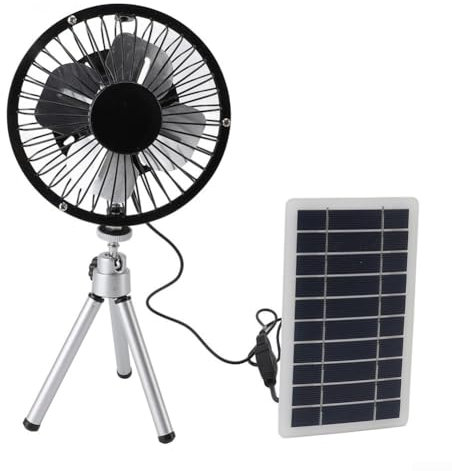 SPORTARC Ventilador de camping solar para exteriores de 10 W, ventilador de energía solar portátil, ventilador solar ajustable de 4 pulgadas USB de doble alimentación con soporte telescópico