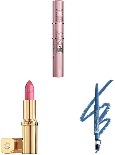 Bundle of Maybelline New York Lash Sensational Sky High Mascara, Very Black + L'Oréal Paris Color Riche Satin, Nr. 268 Garnet Rose + NYX Professional Makeup, Epic Smoke Liner, Navy Heat (Blau)