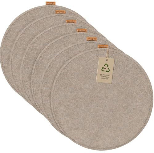 Miqio Design Filz Sitzkissen Rund mit Antirutschnoppen | 35x35 cm | 6er-Set | Indoor und Outdoor | Nachhaltig aus recycelten PET Flaschen | Waschbare Stuhlkissen rutschfest