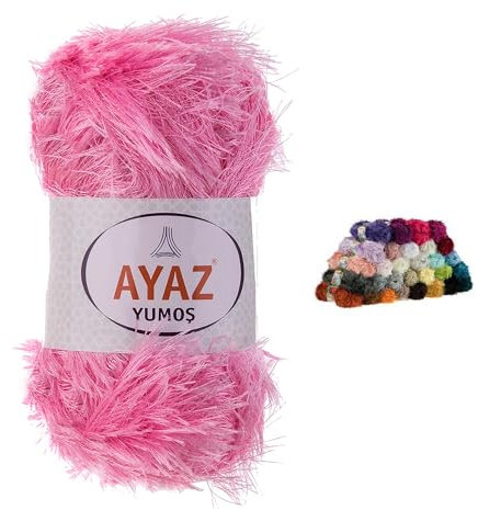 Fransen-Strickgarn Yumos 140m/100g Fancy Garn Strickwolle 40 Farben, Farbe:1229 rosa