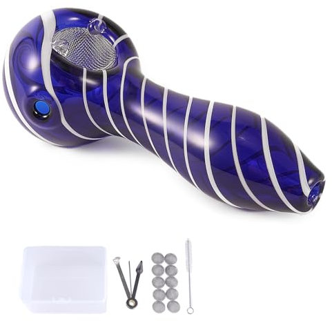 LIVBTS Handgefertigte Glaspfeife, konische Schüssel, hitzebeständig, geruchlos, inklusive 10 Filter, Aufbewahrungsbox, Reinigungsbürste und Pfeifenschaber-Reiniger-Set (gestreift)