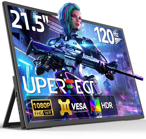 UPERFECT Moniteur Portable 21.5 Pouces 120Hz Portable Monitor 1300:1 1920 x 1080 Full HD IPS Ecran Support Intégré HDMI USB C pour PC Portable Console de Jeux, Boîtier Métallique, Compatible VESA