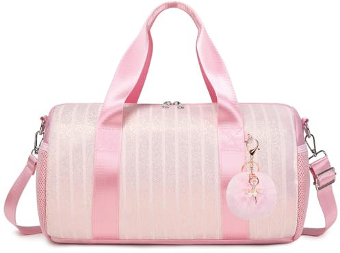Sporttasche Kinder Mädchen Ballet Tanztasche Kleine Reisetasche Gymnastiktasche mit Wasserdichter,Glitzer Streifen