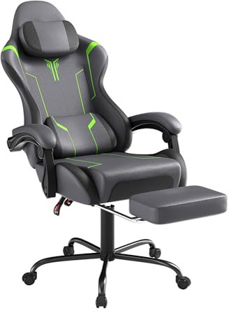 FIVMEN Sedia da gaming, massaggiante, colore grigio, per gaming, con poggiapiedi, poggiatesta e massaggi, ergonomica, regolabile in altezza, per sala giochi, ufficio