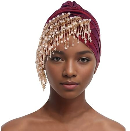 Kopftuch Damen Damen Turban Hut mit Kristall Brosche Exotisch Indischer Turban Hut 1920s Damen Fasching Kostüm Accessoires