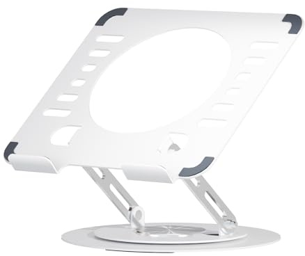 Uwenkjie laptop holder， 360 degree adjustable computer stand, ergonomically designed foldable computer stand, height adjustable, compatible with all 10-17 inch laptops, carbon steel white