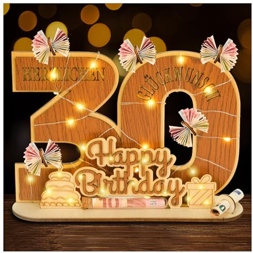 I LOVE MOM 30.Geldgeschenk Geburtstag Holz - Personalisiertes Geschenke zum 30 Geburtstagszahlen,Schild Gästebuch mit LED Lichterkette für Geschenke, Hochzeiten, Partys, Geburtstage, Jubiläum