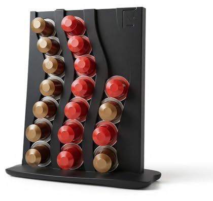Supporto Verticale Capsule Caffè Doppia Faccia, Dispenser Cialde da Appoggio Salvaspazio, Contenitore per Capsule Compatibile con Nespresso Original – Fino a 40 Capsule, Nero