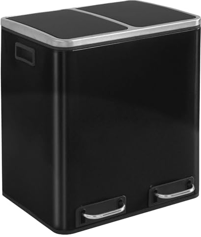 KARAT Mülleimer Küche 2×15L Anthrazit | 2-Fach Mülltrennung, Treteimer Küche, Metall, Soft-Close, luftdicht, Kunststoff-Inneneimer, Klappdeckel – (Felix)