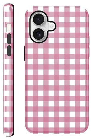 Coalbooliy Coques pour iPhone 17 6,1'' Plaid Motif, 2 in 1 Étui Aesthetic Filles Femmes Rose Print Design Case Silicone Housse Antichoc Bumper Protection Cover, 01