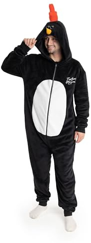 Vanilla Underground Wallace And Gromit Feathers McGraw Black Onesie | Long Sleeve Zip-Up Loungewear | Unisex Adult Sleepwear & Relaxation Suit