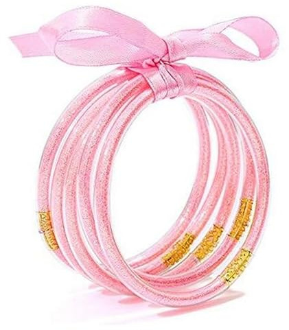 ZYJSSKUK Brillant Jelly Bracelet Set - brillant silicone léger Bow bracelet multicouche silicone arc - en - ciel or rose Bracelet ruban set empilable bijoux (Couleur rose)