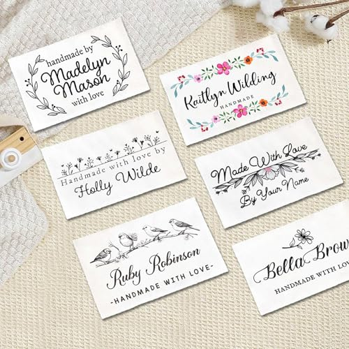 UIDMEN Personalized Cotton Fabric Labels, 2×3.15, Set of 12 Tags, Sew On or Iron On, Custom Clothes Tags, Gifts for Quilters, Knitters, Crafters, Mom, Grandma, Machine Washable Quilt Labels