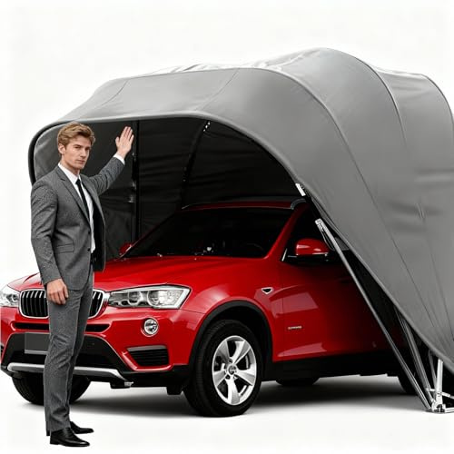 Abri Voiture Robuste en Acier Inoxydable, Garage métallique Portable, Pliable et rétractable, Grand Espace de stationnement, étanche, pour Parking et Garage de camions(5.5x2.5x2.3m)