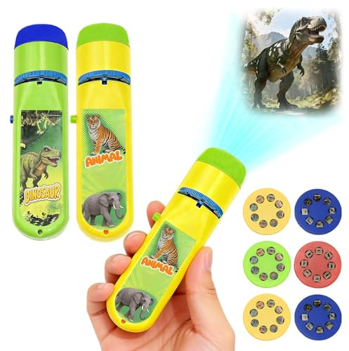 Wsndyjia Dinosaur Projector Projection Lighting with Animal,6 Discs and 48 Images Projector Toys Educational Science Set Wall Ceiling Tent Torch Flashlight for Gifts