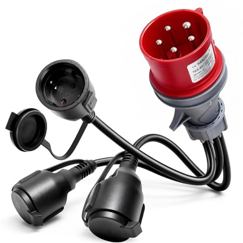 Adaptateur Cee Camping 16a Vers 3x 230v Schuko - 400v étanche Ip44 - Rallonge Extérieure Multiprise Pour Caravane, Camping-Car, Chantier, Bateau Et Borne De Camping (Câble Caoutchouc Robuste)