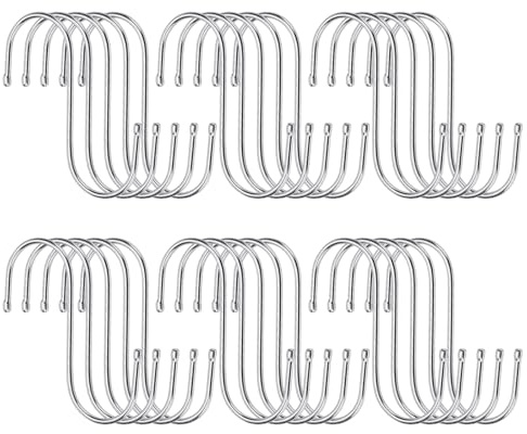 MANCHAP 30 PCS 9 cm S Shaped Hooks, Stainless Steel Large S Hanging Hooks for Home Kitchen Bathroom Shop