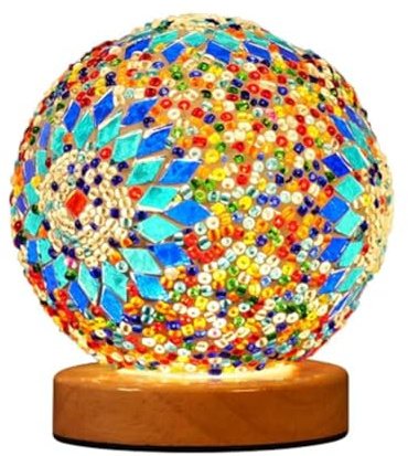 Uxsjakjsd Türkische Mosaiklampe, Nachttischlampe mit 3 Farbtemperaturen und USB-Anschluss, Marokkanische Glaslaternen-Tischlampe für das