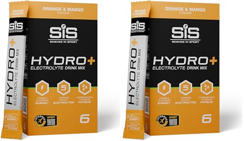 Science in Sport HYDRO+ Electrolyte Drink Mix 6 x 4,3g Orange & Mango - Veganes Elektrolyt Pulver, Sportgetränke Pulver mit Vitamin C und 5 wichtigen Elektrolyten (Packung mit 2)
