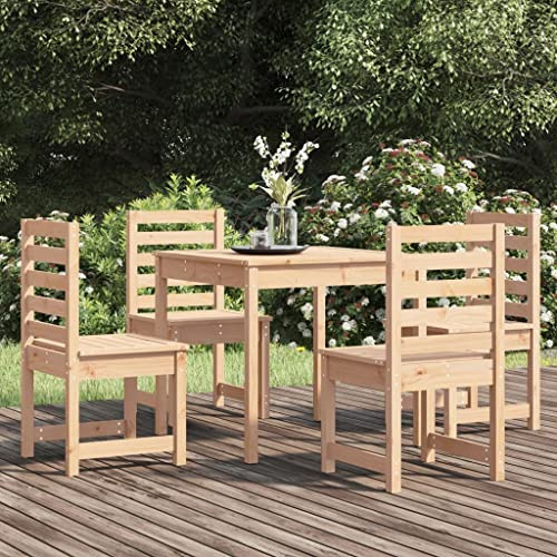 Ziaphsol 5-TLG. Garten-Essgruppe aus massivem Kiefernholz, 82,5x82,5x76cm Tisch, 4 Stühle, unbehandelt, für Balkon, Terrasse, Outdoor Patio Möbel Set
