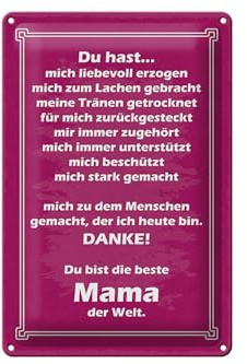 Femer Blechschild Spruch 20x30 cm Danke Mama du hast mich liebevoll erzogen Schild