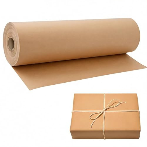 Dwitkul Rouleau Papier Kraft Marron 38 cm x 10 m Papier Cadeau Recyclé Naturel Feuilles de Soie Brun pour Emballage Cadeaux Mariage Anniversaire Decoration et Bricolage