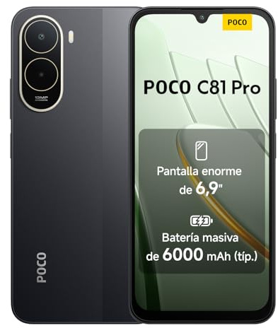 XIAOMI POCO C81 Pro Smartphone 4+256 GB Negro Batería de 6000 mAh | Pantalla inmersiva de 6,9, Teléfono con diseño elegante y refinado, Cámara dual AI de 13 MP, 1 año de garantía adicional
