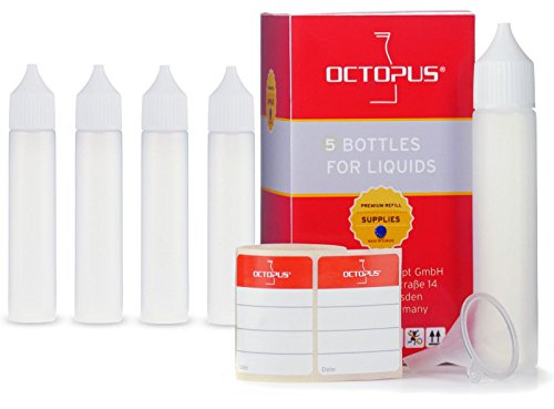 Octopus 5 x 30 ml flacons pour liquide d’e-cigarettes, flacons de dosage souple en PEBD pour les liquides de cigarettes électroniques, flacon de peinture vide, flacon stylo avec étiquettes