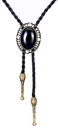 COOLLA Bolo-Krawatte, handgefertigt, runde Form, Western-Cowboy, schwarz, Vintage-Stil, türkis, Anhänger für Damen und Herren, 70, Metall Leder Metall Leder Stein