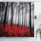 ABAKUHAUS Wald Duschvorhang, Mystical Foggy Woodland, Stoffliches Gewebe Badezimmerdekorationsset mit Haken, 175 x 180 cm, Schwarz Rot Hellgrau