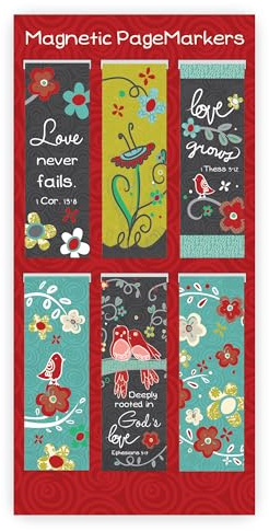 Christian Art Gifts Set of 6 God's Love Vintage Blooms Inspirational Magnetic Bible Verse Bookmark with Scripture, Size Small 2.3 x .75