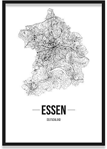JUNIWORDS Stadtposter, Essen, Wähle eine Größe, 21 x 30 cm, Poster mit Rahmen, Schrift B, Weiß