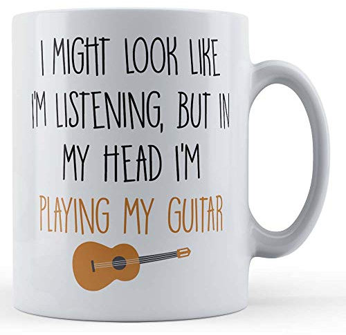Father Fox - Guitarist, Band Member, I Might Look Like Listening, But Playing My Guitar - Musician Gift Mug, Ceramic, 11fl.oz.