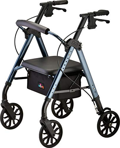 NOVA Star 8 Foldable Rollator Walker, Large Padded Seat, 8” All-Terrain Wheels, Easy-Grip Locking Hand Brakes, Fold Lock, Height Adjustable, Travel-Friendly, Blue