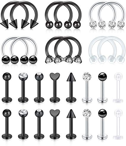 Funseedrr 14 Paar Lippe Labret Stecker Set 16G Edelstahl Acryl Bioflex 8mm Hufeisen Septum Tragus Cartilage Helix Piercing