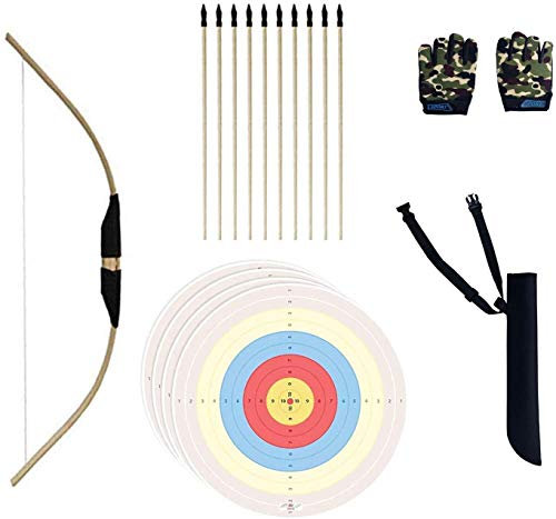 Handgefertigtes Bambus, komplettes Bogenschieß-Set für Kinder und Anfänger, handgefertigte Holzbogen und Pfeilspitze, Pfeil aus Gummi, Fingerhandschuh, Zielscheiben für drinnen und draußen, Spielzeug