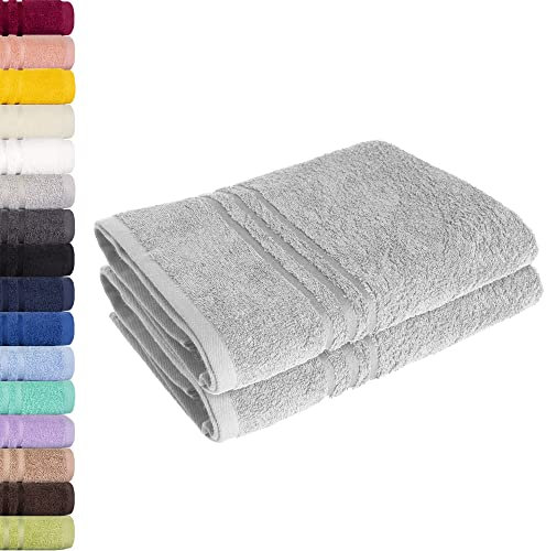 Lavea 2er Set Saunatuch 80x200 cm – Hochwertige, Saugstarke Saunatücher aus 100% Baumwolle, Frottierserie Elena – Waschbar und Strapazierfähig - Silber